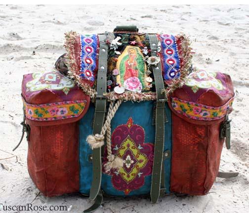 Guadalupe altered military bag Tuscan Rose tote